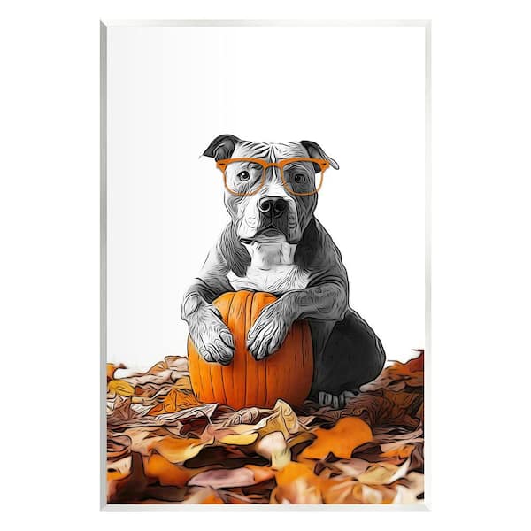 Stupell Industries Pit Bull Autumn Leaves by Annalisa Latella 1-Piece Unframed Graphic Print Animal Poster Art Print 19 in. x 13 in.