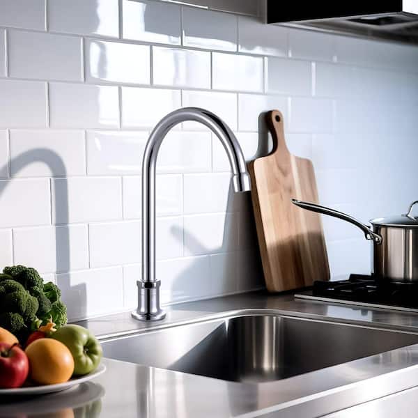 Deck Mount Double Handle Standard Kitchen Faucet, Kithchen Sink Faucet with Foot Pedal in Polished Chrome