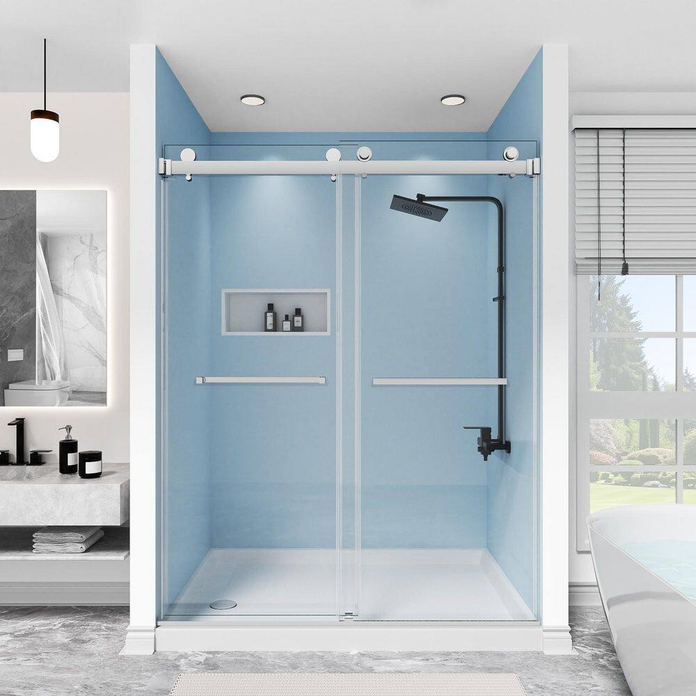 LASIHEM 68-72 in. W x 76 in. H Double Sliding Frameless Shower