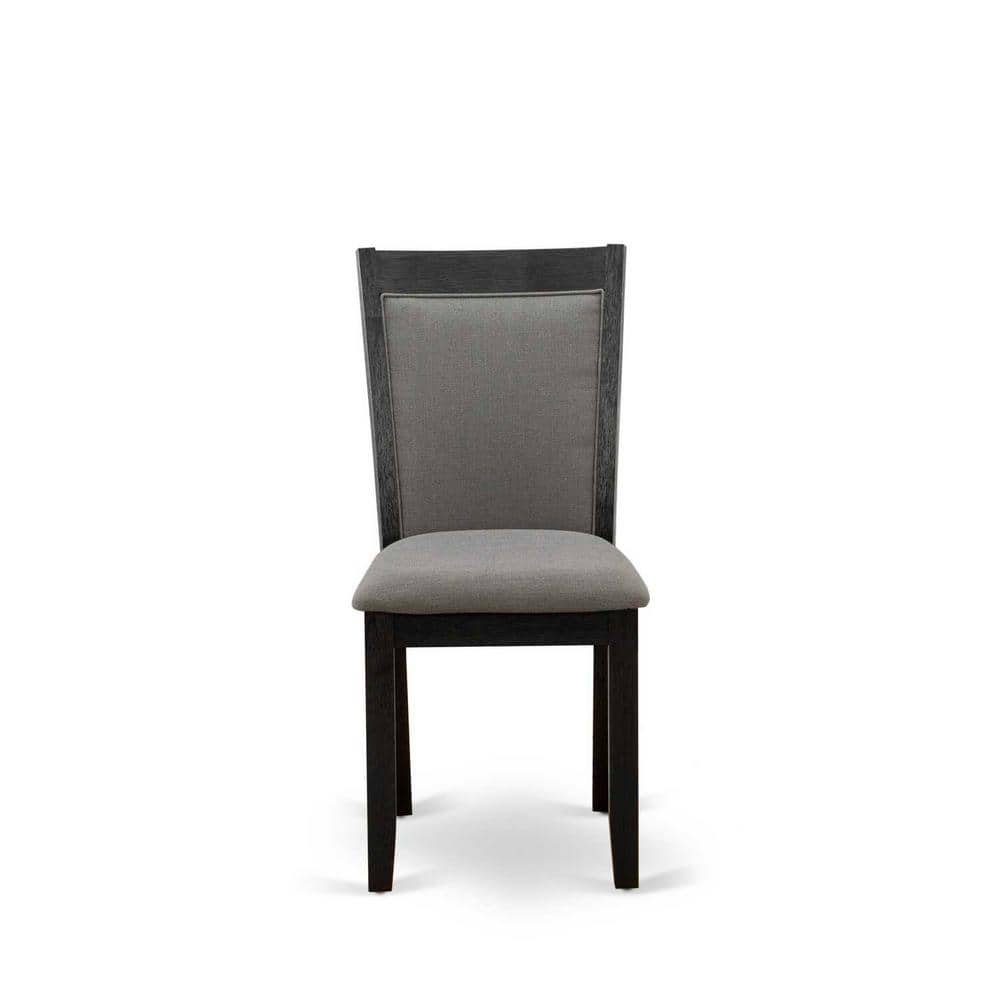 Wire Brushed Black Round Pedestal Dining Table Set with Dark Gotham Grey Linen Chairs