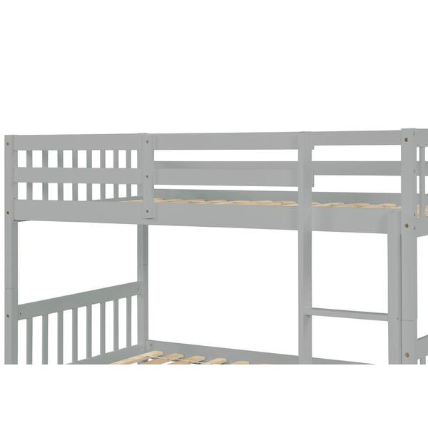 URTR Modern Wooden Gray Twin Over Twin Size Bunk Beds with Trundle