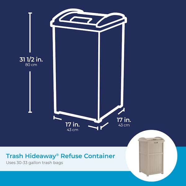 33 Gallon Hideaway Can Resin Outdoor Trash with Lid Use in Backyard