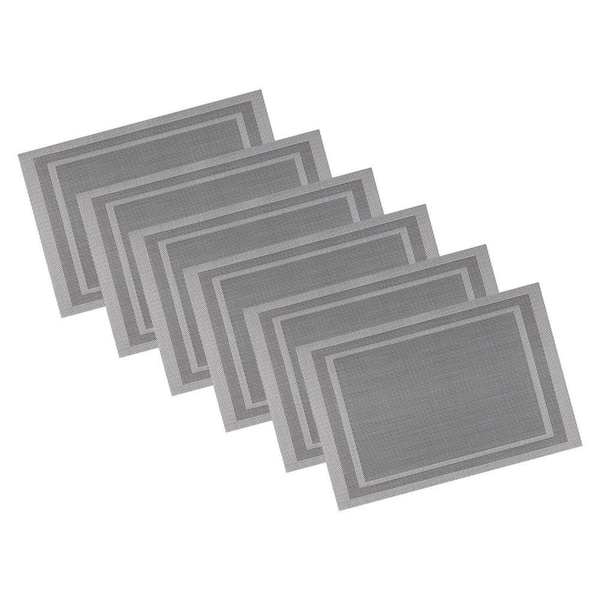 Kraftware EveryTable 18 in. x 12 in. Double Border Two-Tone Gray PVC Placemat (Set of 6)