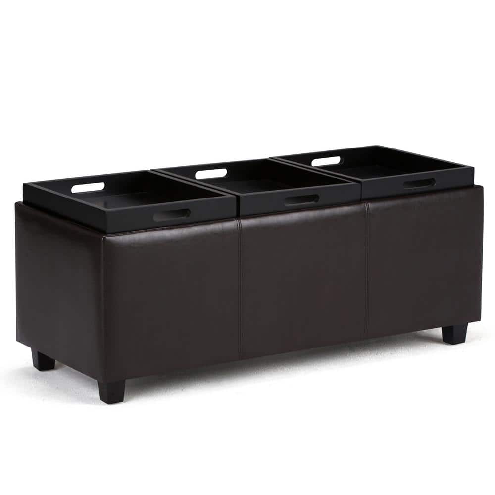 Tanners Brown Faux Leather Storage Ottoman with Serving Trays