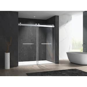 48 in. W x 76 in. H Double Sliding Frameless Shower Door in Brushed Nickel with Soft-Closing and 3/8 in. (10 mm) Glass