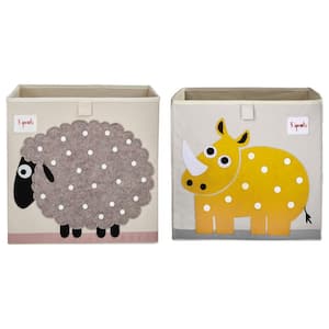 Foldable Fabric Storage Cube Box Soft Toy Bin, Rhino and Sheep (2-Pack)