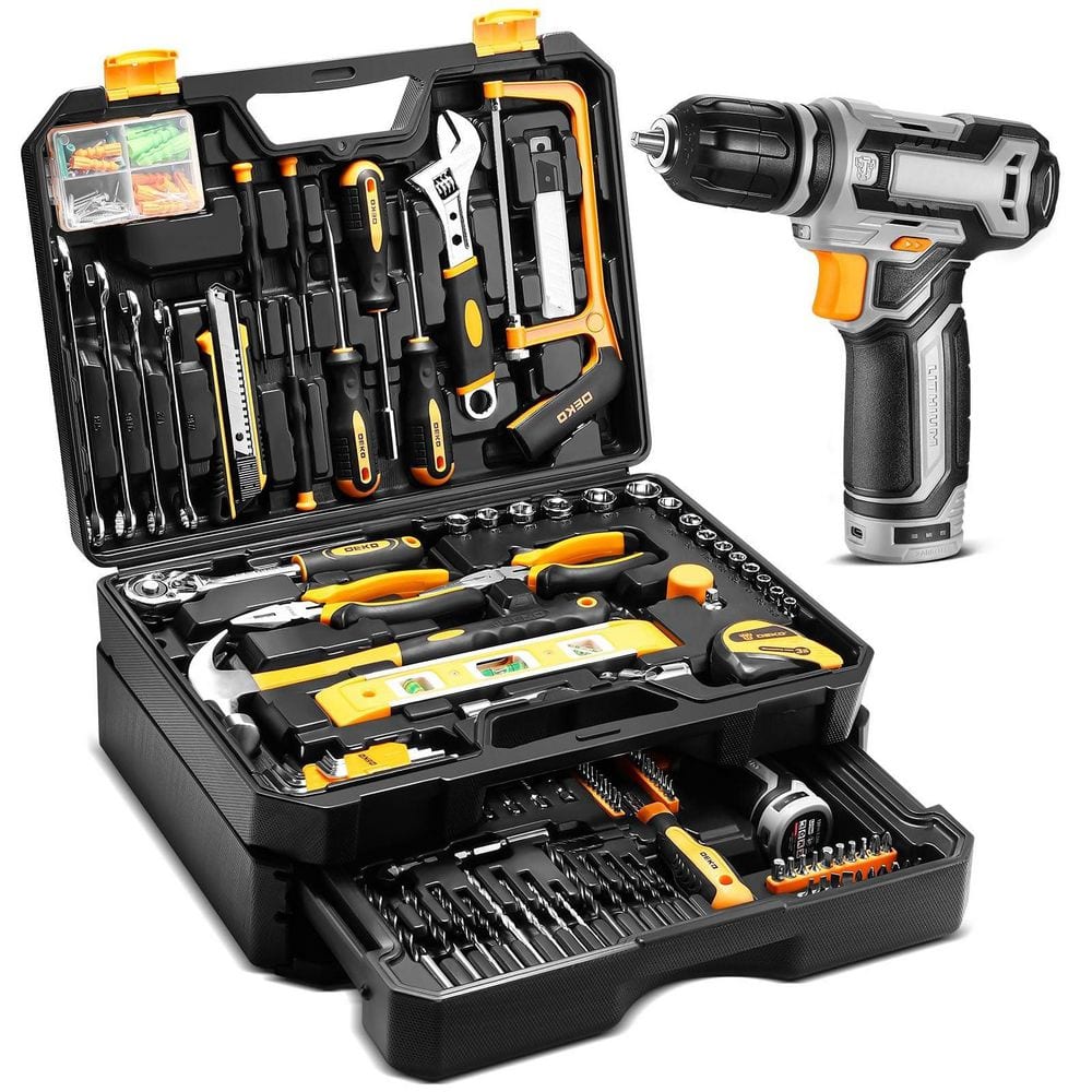 Laybus 238-Piece Home Mechanic Toolbox with 12V Power Cordless Drill, Hand Repair Tools Sets Storage Organizer Drawer Case FT56k8NU1