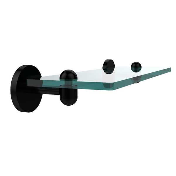 Allied Brass Tango 16 in. L x 5 in. H x 5 in. W Clear Glass Vanity Bathroom Shelf with Towel Bar in Matte Black