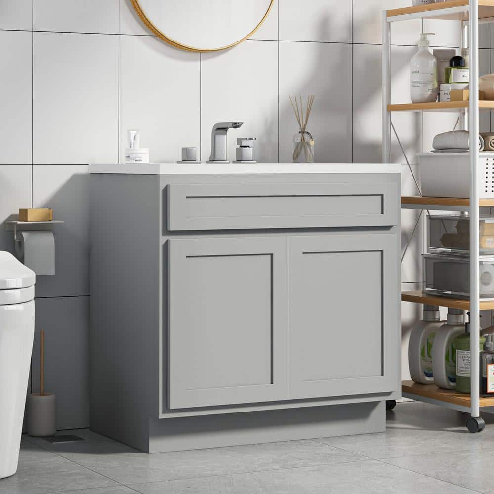Gray Engineered Wood Shaker Style Bathroom Vanity Cabinet, 39" x 21" x 32.5"