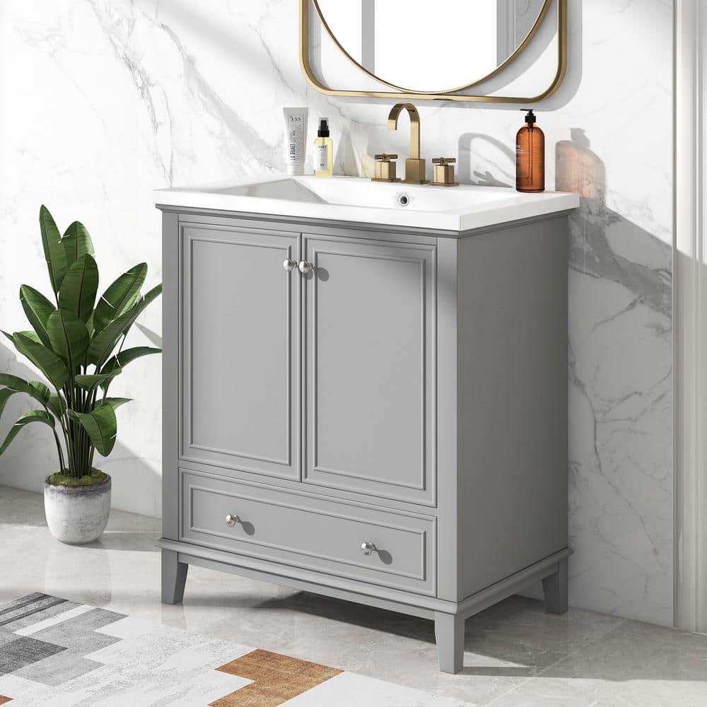 30 in. W x 18 in. D x 35 in. H Single Sink Freestanding Bath Vanity in Gray
