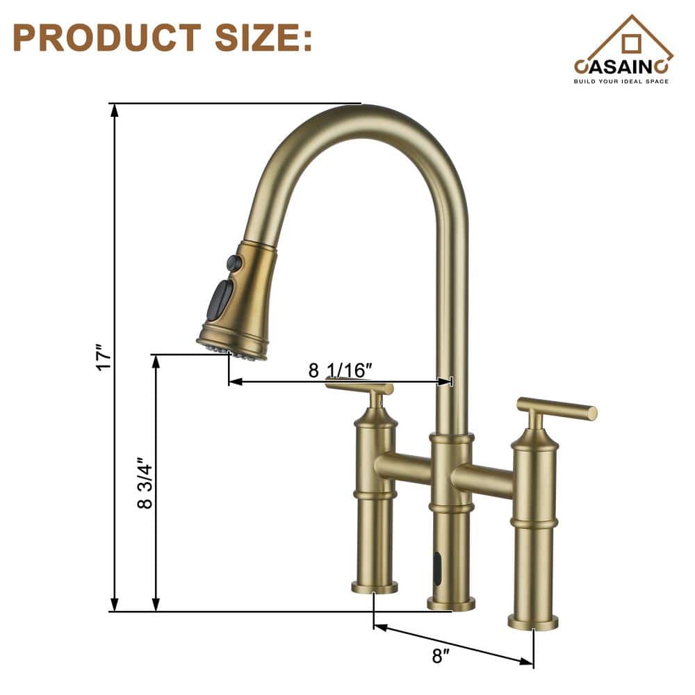 Brushed Gold Double Handle Pull-Out Spray Kitchen Faucet
