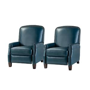 Deborah Mid Century Modern Style Turquoise Genuine Cigar Leather Recliner with Tapered Block Feet (Set of 2)