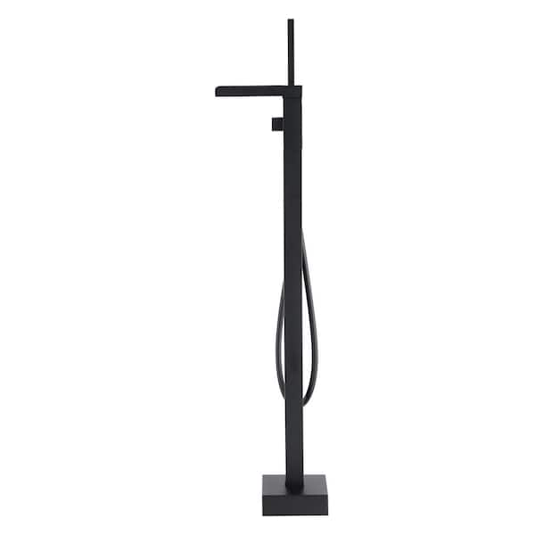 Unbranded 1-Handle Freestanding Floor Mount Tub Faucet Bathtub Filler with Hand Shower in Matte Black