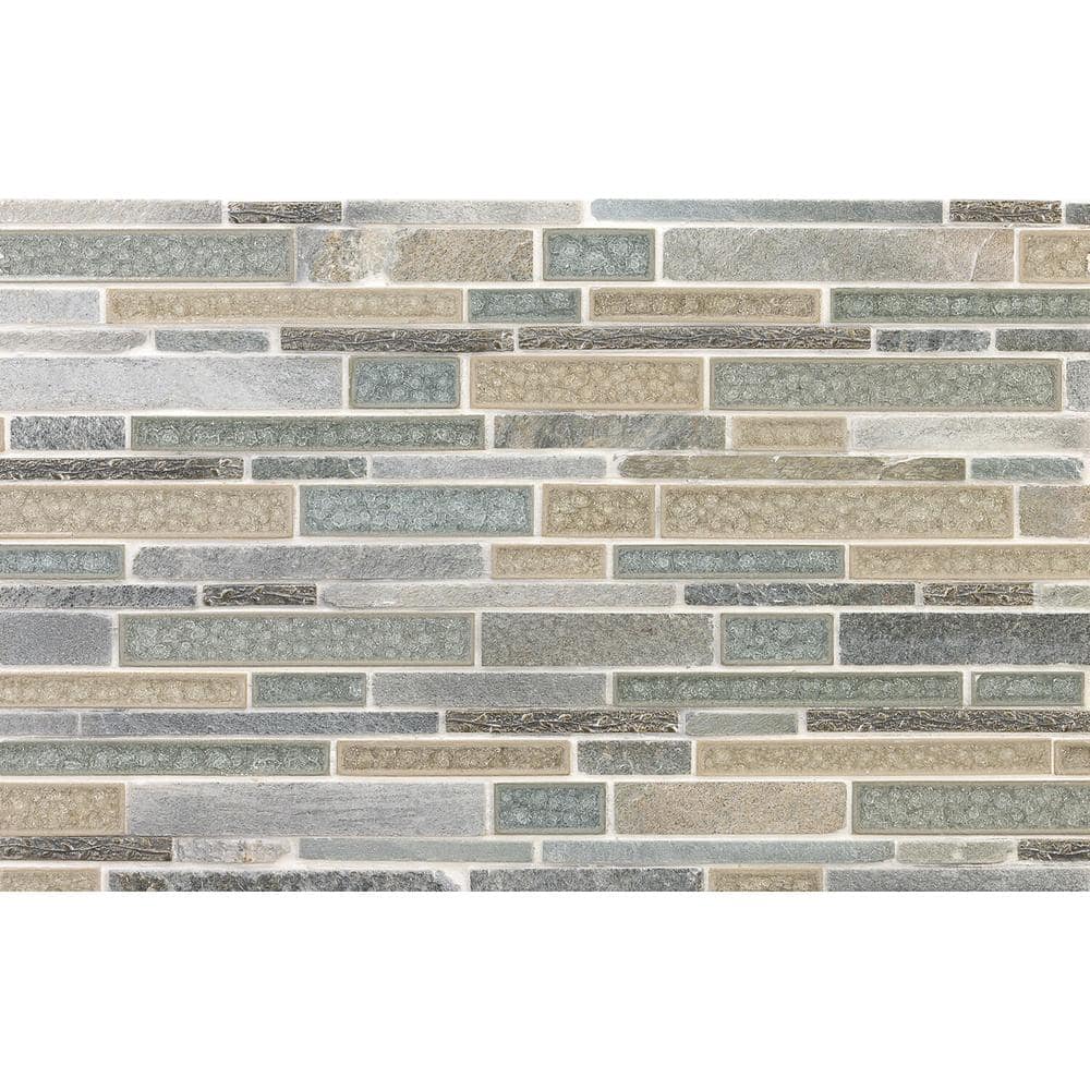 Olive Green and Beige Stone Glass Mosaic Tile