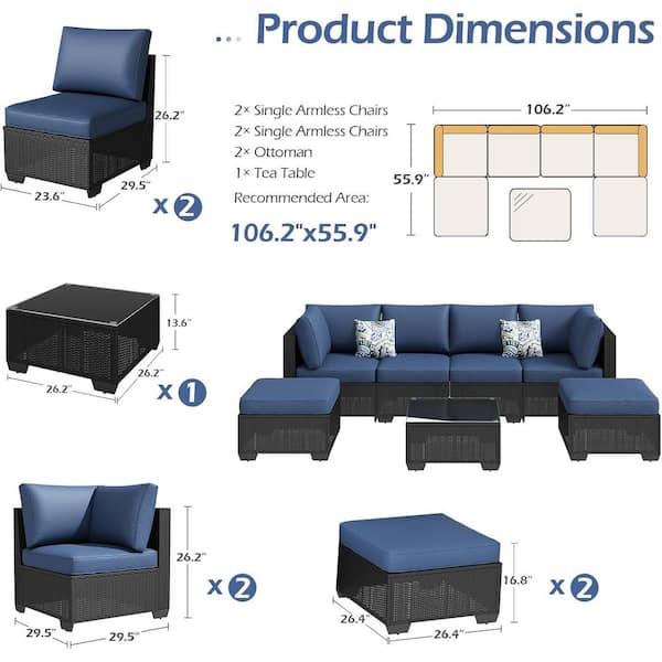 Black 7-Piece All-Weather Wicker Outdoor Sectional Set