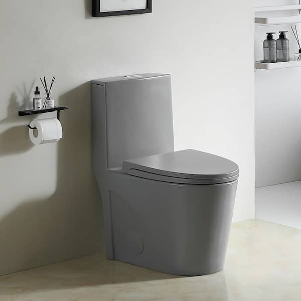 1.1/1.6 GPF Dual Tornado Flush Elongated 1-piece Toilet in Matte Gray with UF Soft Closing Seat Cover