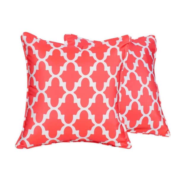 16.54 in. L Red Geometric Square Outdoor Throw Pillows without Fringe (2-Pack)