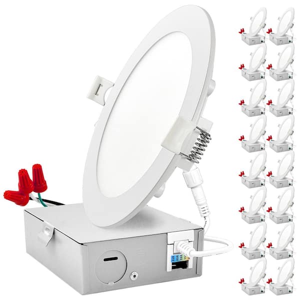 LUXRITE 6 in. Canless Ultra Thin 12-Watt CCT 2700K 3000K 3500K 4000K 5000K Remodel Integrated LED Recessed Light Kit (16-PacK)