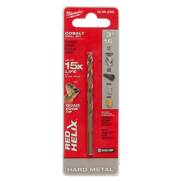 Milwaukee 3/16 in. Cobalt Red Helix Twist Drill Bit 48892309 The
