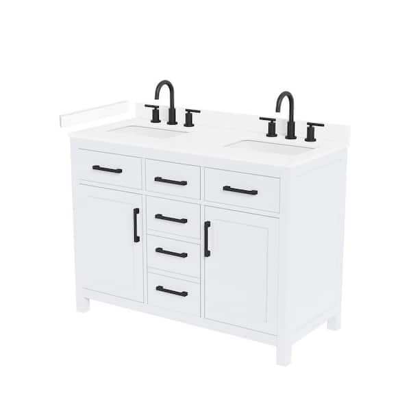 Beckett 48 in. Double Freestanding White Bath Vanity with White Cultured Marble Top