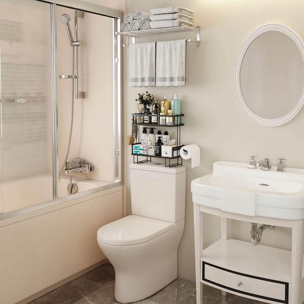 11.8 in. W x 6.1 in. D x 14 in. H Shower Caddy in White Bathroom Shelf 2 Layer Wall Mounted Storage Organizer