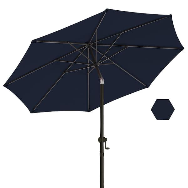 wikiwiki 9 ft. Market Patio Umbrella with Push Button Tilt and Crank in Navy Blue