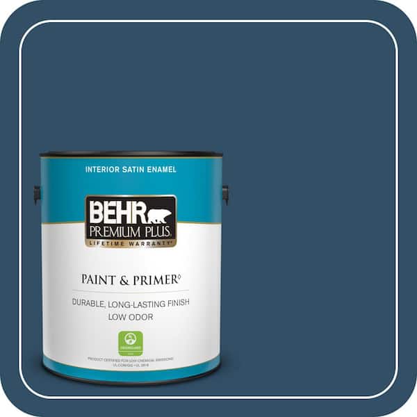 BEHR PREMIUM PLUS 1 gal. #ECC-53-3 Outer Space Satin Enamel Low Odor Interior Paint & Primer