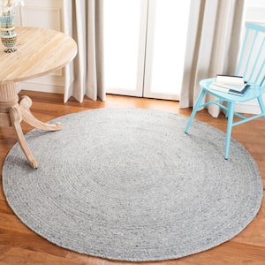 Braided Light Gray 7 ft. x 7 ft. Speckled Solid Color Round Area Rug