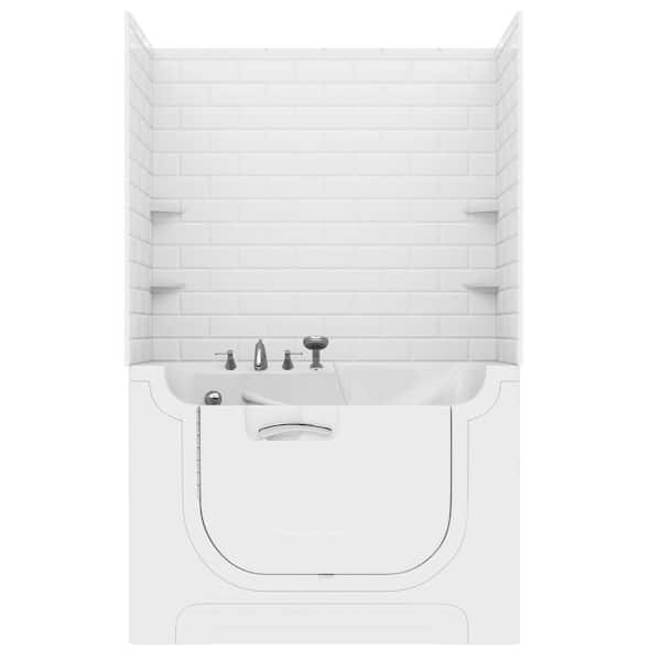 Rampart Wall Series 30 in. x 60 in. Left Side Drain Soaking Bathtub in White with 5x10 in. Tile Wall Kit