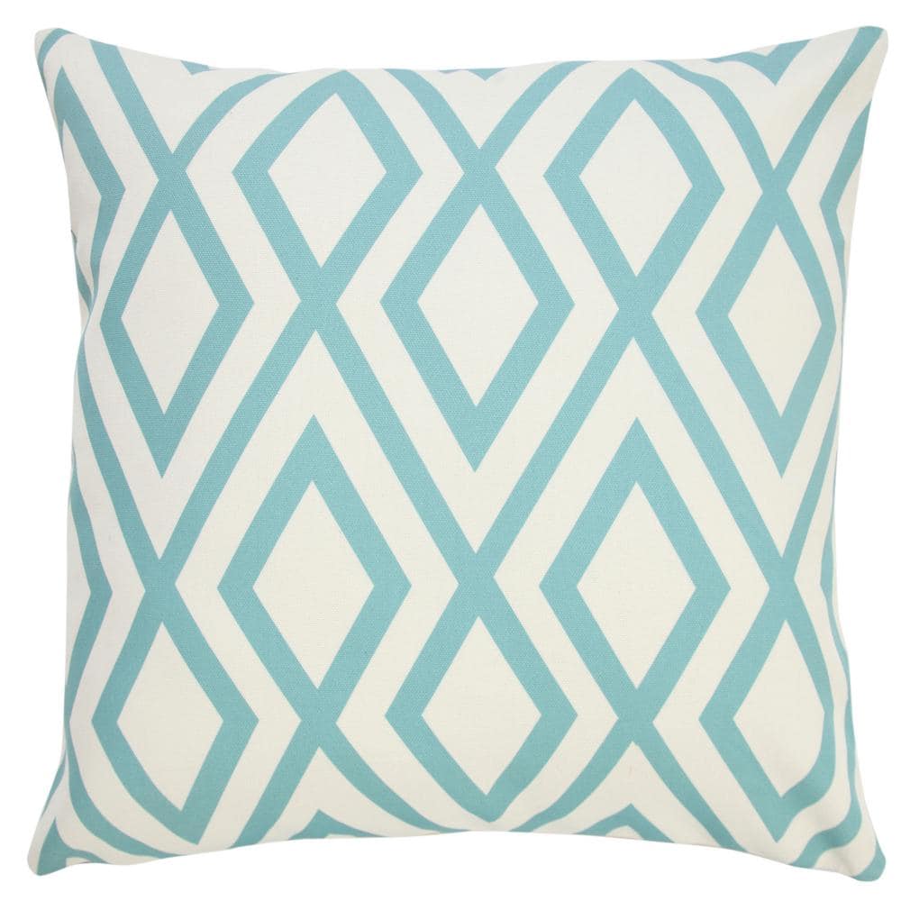 Contemporary Diamond 20 in. x 20 in. Aqua Blue/Off-White Indoor/Outdoor Thr