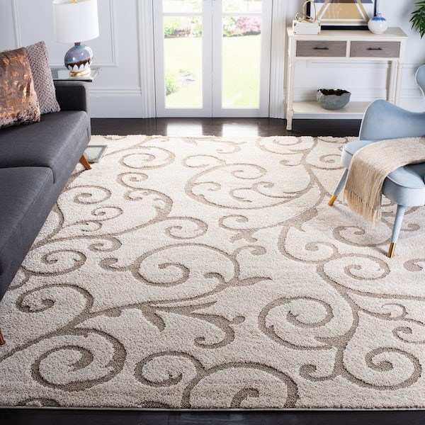 Florida Shag 12 ft. x 12 ft. Square Ivory/Beige High-Low Floral Area Rug