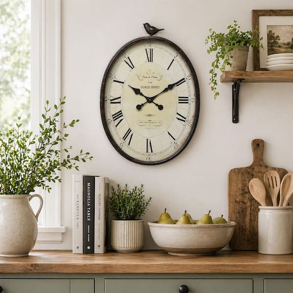 Storied Home Antique Bronze Analog Metal Roman Numerals Wall Clock
