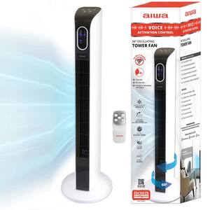 Voice Control 34 in. Tower Fan 5 in. Round 3-fan speed, White, Ultra Quiet, Cools Up to 650 sq. ft.