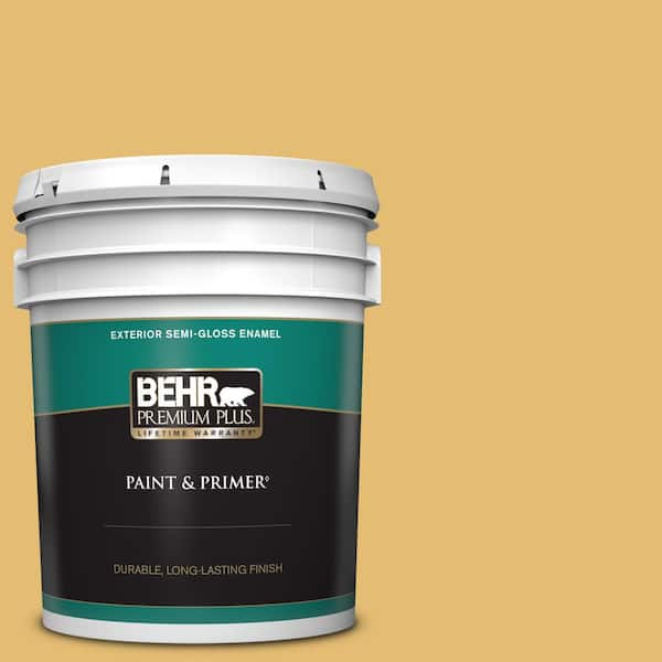 BEHR PREMIUM PLUS 5 gal. #PMD-96 Wild Wheat Semi-Gloss Enamel Exterior Paint & Primer