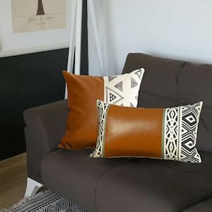 Charlie Set of 2-Brown Boho Faux Leather Throw Pillows 1 in. x 20 in.