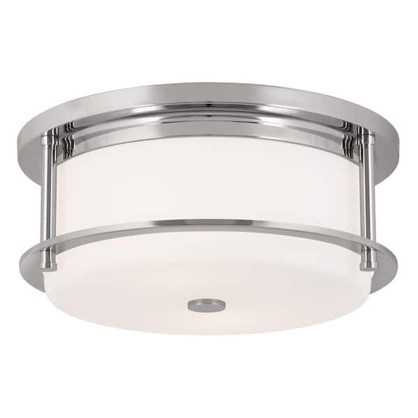 Brit 12 in. 2-Light Polished Nickel Industrial Hallway Flush Mount Ceiling Light