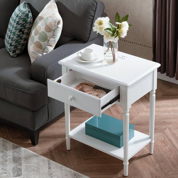 Leick Home Coastal Notions Wood Orchid White Nightstand Table with