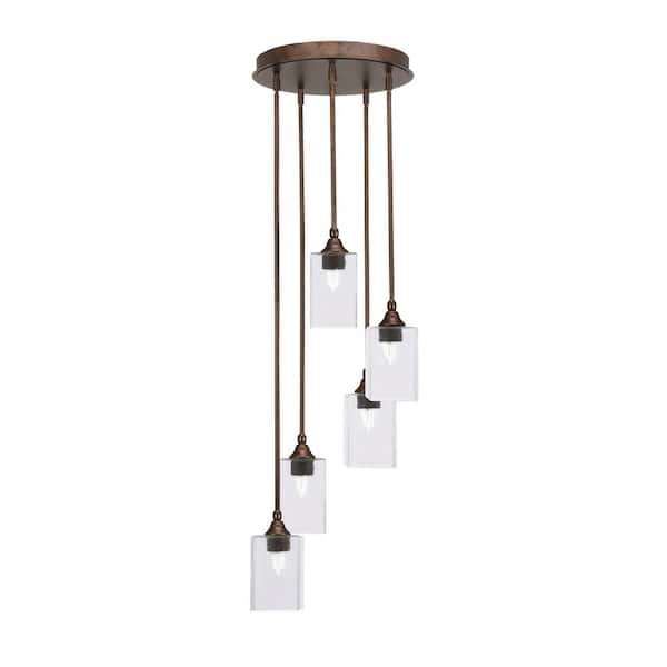 Unbranded Villa 5 Light Bronze Pendant, Cluster Pendant Light with 4 in. Clear Bubble Glass Shades, No Bulbs Included