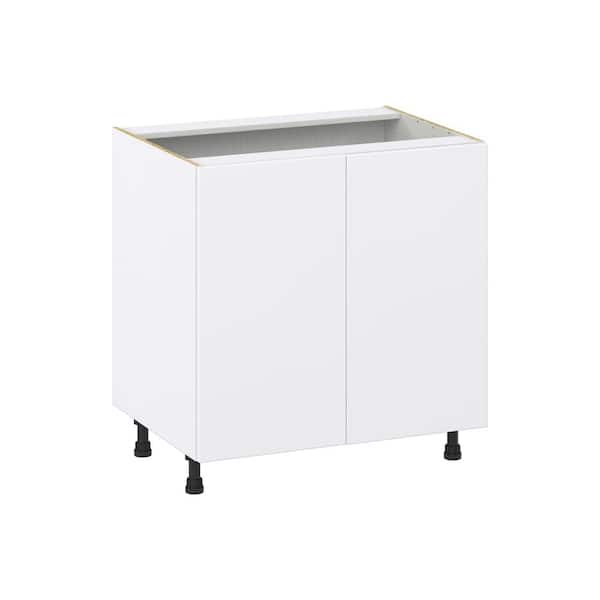 J COLLECTION Timberline 33 in. W x 24 in. D x 34.5 in. H Assembled Slab Sink Base Kitchen Cabinet in Bright White