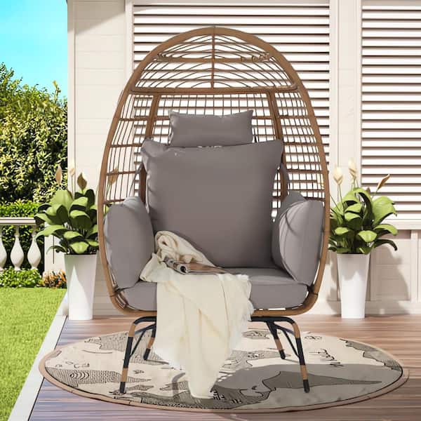 Outdoor Wicker Egg Chair with Light Gray Cushion