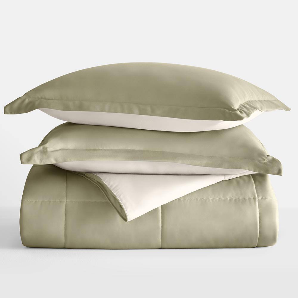 Sage and Ivory King Microfiber Down Alternative Reversible Comforter Set
