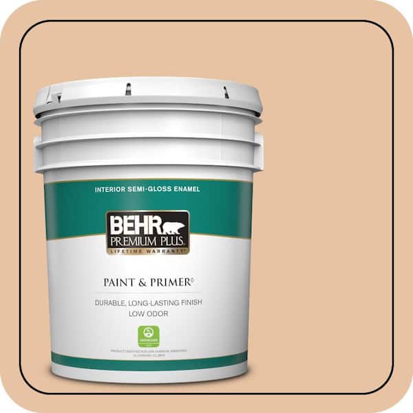 BEHR PREMIUM PLUS 5 gal. #260E-3 Pueblo Sand Semi-Gloss Enamel Low Odor Interior Paint & Primer
