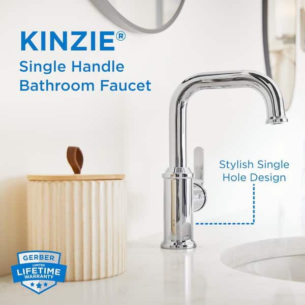 Kinzie Single Handle Single Hole Bathroom Faucet with Metal Touch Down Drain Included in Chrome