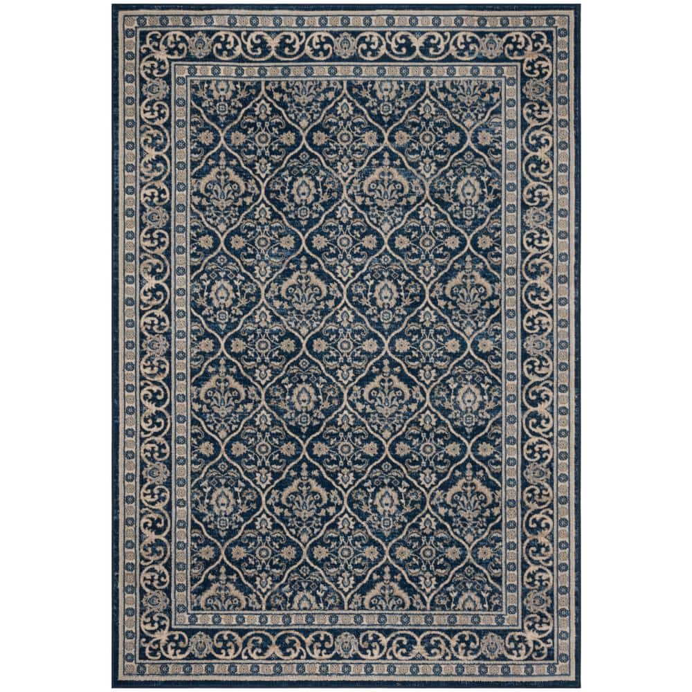Navy and Light Grey Synthetic Rectangular Area Rug