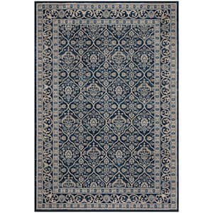 Brentwood Navy/Light Gray 5 ft. x 8 ft. Geometric Floral Border Area Rug