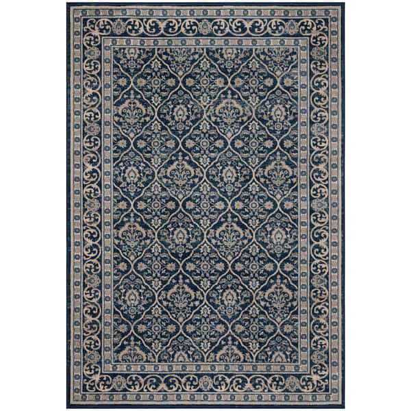 SAFAVIEH Brentwood Navy/Light Gray 6 ft. x 9 ft. Geometric Floral Border Area Rug