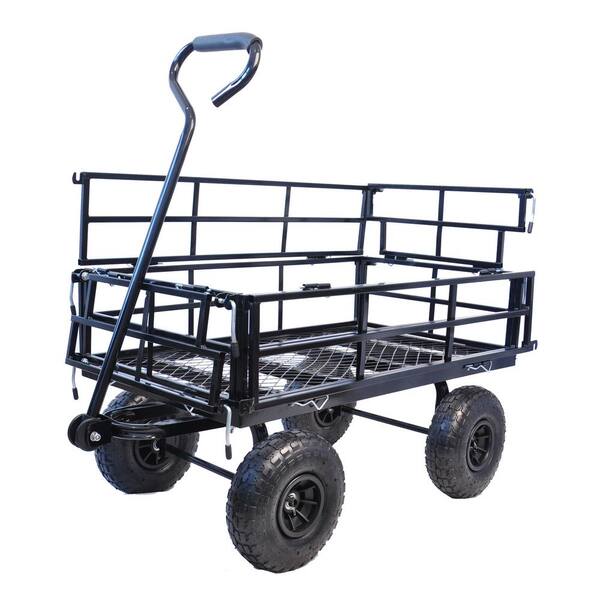 9 Cu. ft. Black Metal Outdoor Wagon Cart Garden Cart Trucks to Transport Firewood