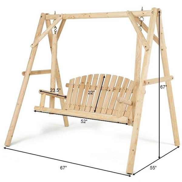 2-Person Solid Wood Patio Swing in Natural