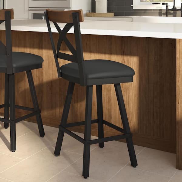 Amisco Snyder 31 in. Black Faux Leather/Black Metal Swivel Bar Stool