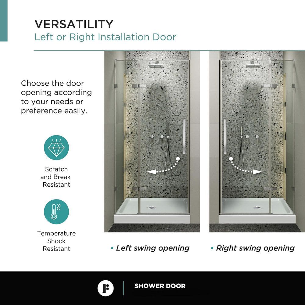 42'' Polished Chrome Hinged Frameless Shower Door with Clear Tempered Glass